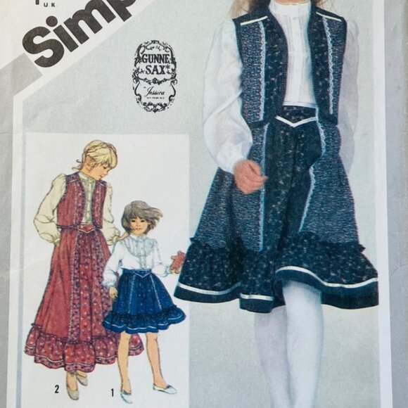 1980s Girls Gunne Sax Skirt Blouse Vest Sewing Pattern Simplicity 5162 Size 7 CC - Picture 2 of 6